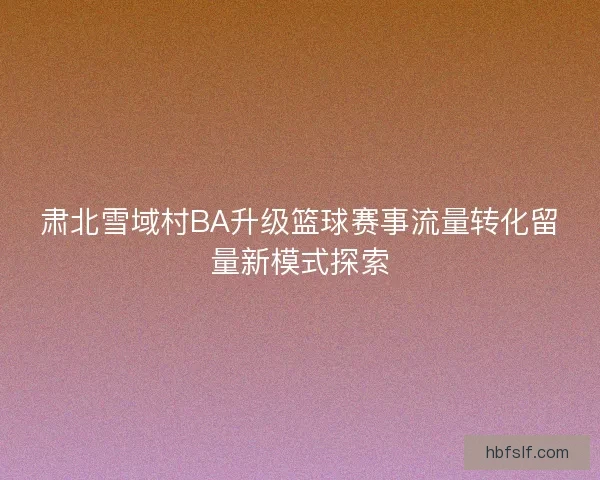 肃北雪域村BA升级篮球赛事流量转化留量新模式探索 肃北雪域村BA升级篮球赛事流量转化留量新模式探索